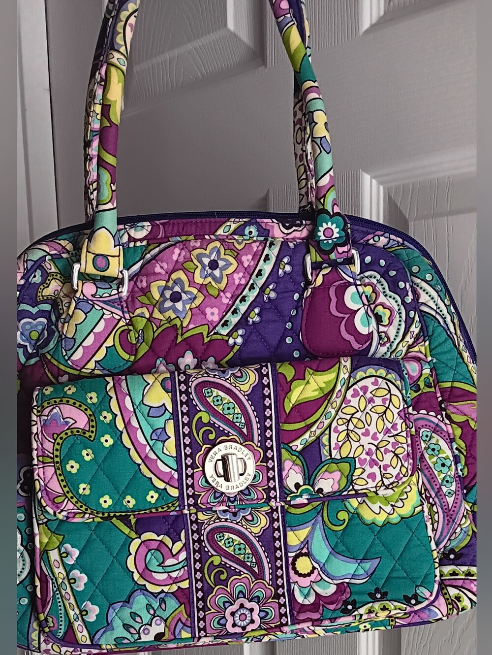 Vera Bradley Quilted Paisley Shoulder Bag in Purple, Teal & Lime